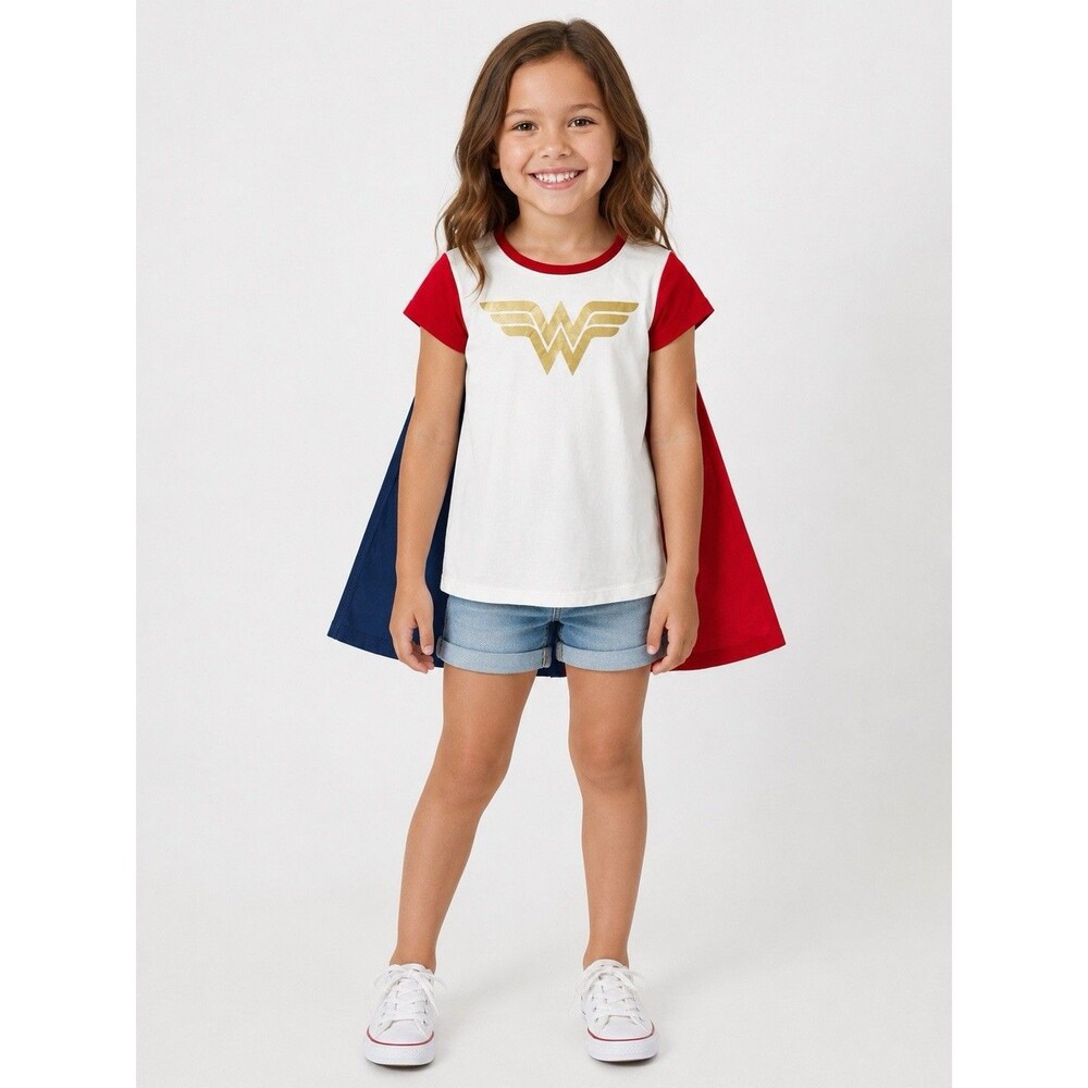 Hanna Andersson Wonder Woman Caped T Shirt Removable Cape Size 120/6-7 Costume
